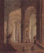 unknow artist The interior of a classical building,with soldiers guarding the entrance at the base of a set of steps Sweden oil painting artist
